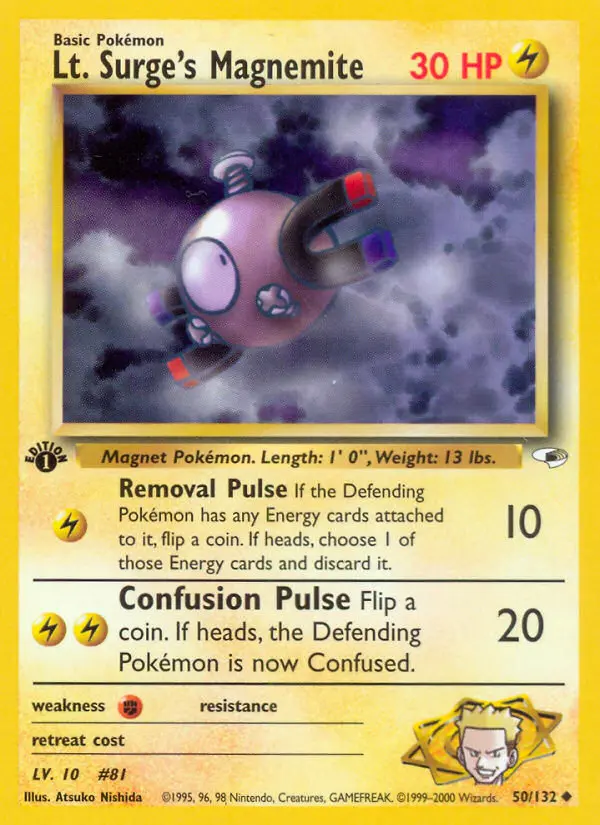 Lt. Surge's Magnemite Uncommon Pokemon card #50 from Gym Heroes