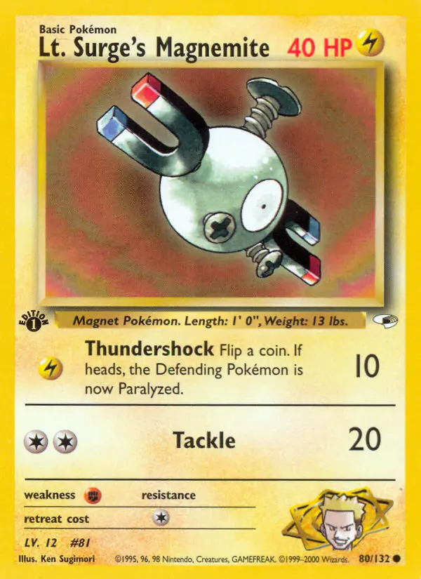 Lt. Surge's Magnemite Common Pokemon card #80 from Gym Heroes