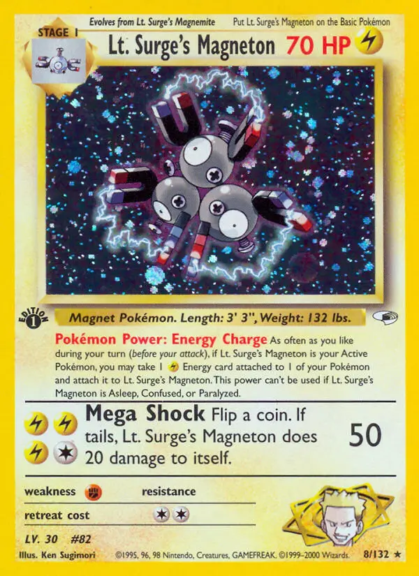 Lt. Surge's Magneton Rare Holo Pokemon card #8 from Gym Heroes