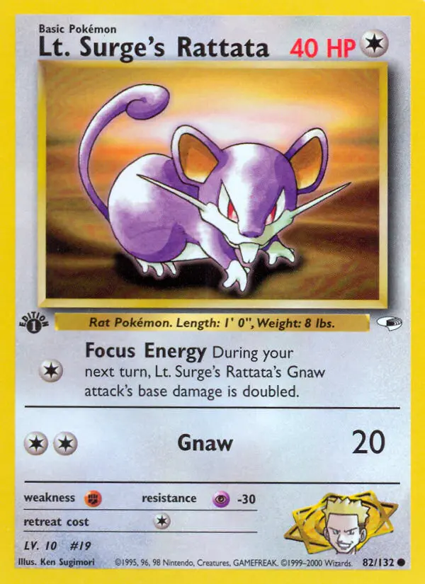 Lt. Surge's Rattata Common Pokemon card #82 from Gym Heroes
