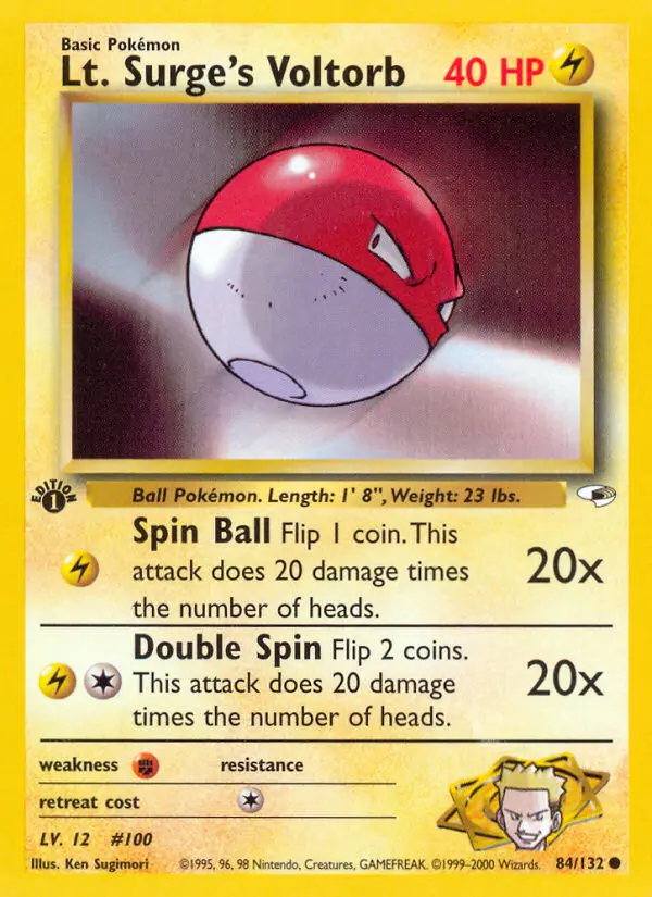 Lt. Surge's Voltorb Common Pokemon card #84 from Gym Heroes