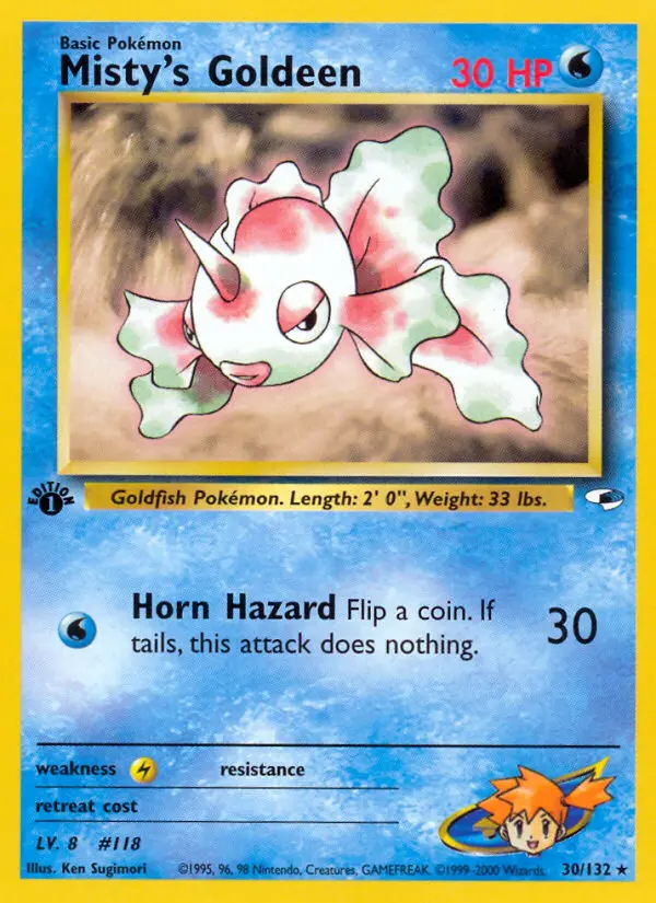 Misty's Goldeen Rare Holo Pokemon card #30 from Gym Heroes