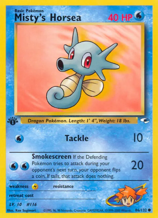 Misty's Horsea Common Pokemon card #86 from Gym Heroes