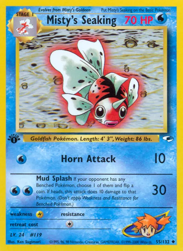 Misty's Seaking Uncommon Pokemon card #55 from Gym Heroes