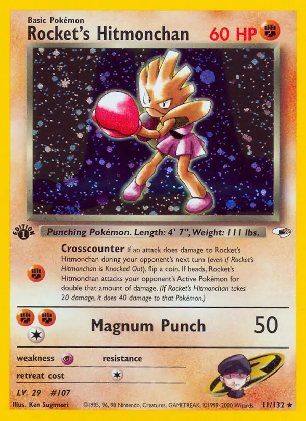 Rocket's Hitmonchan Rare Holo Pokemon card #11 from Gym Heroes