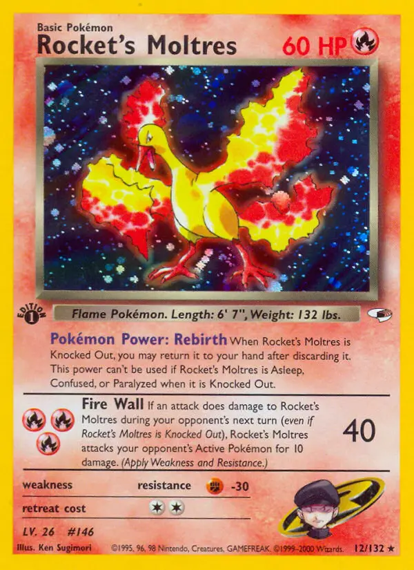 Rocket's Moltres Rare Holo Pokemon card #12 from Gym Heroes