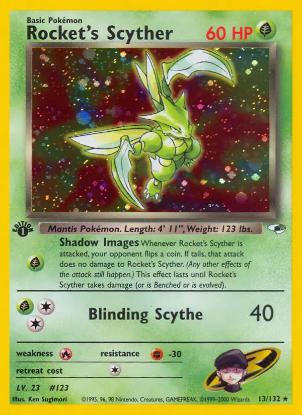 Rocket's Scyther Rare Holo Pokemon card #13 from Gym Heroes