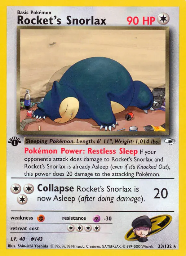 Rocket's Snorlax Rare Holo Pokemon card #33 from Gym Heroes