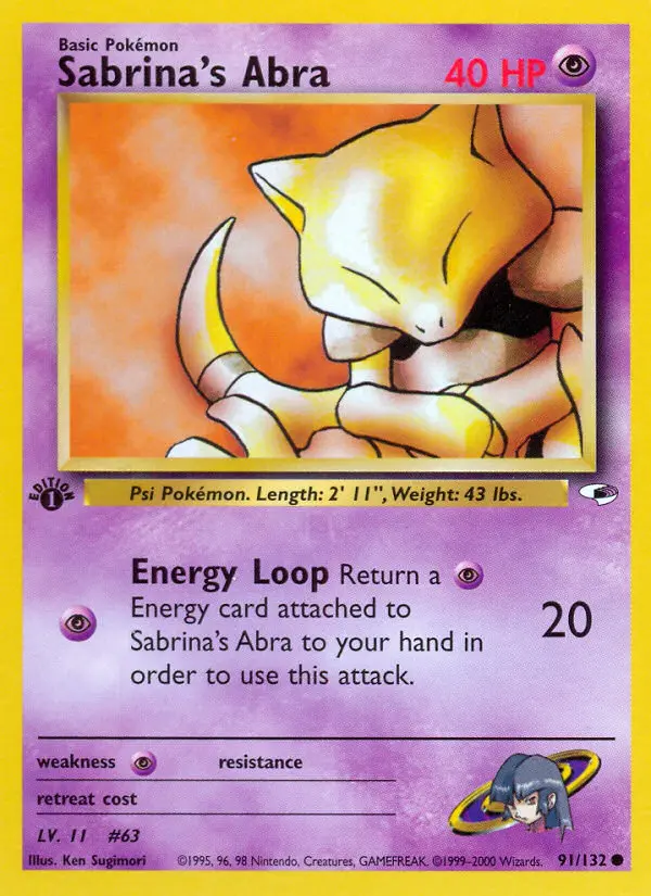 Sabrina's Abra Common Pokemon card #91 from Gym Heroes