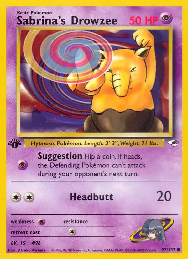 Sabrina's Drowzee Common Pokemon card #92 from Gym Heroes