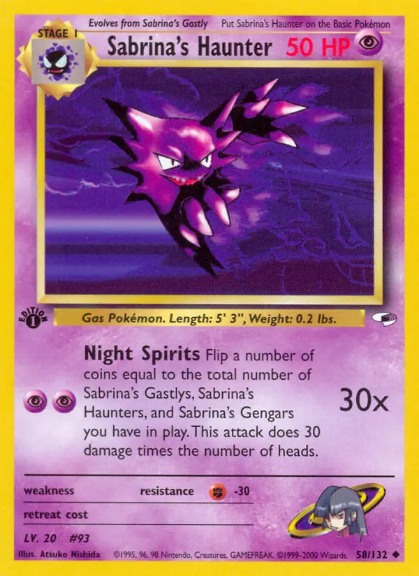 Sabrina's Haunter Uncommon Pokemon card #58 from Gym Heroes