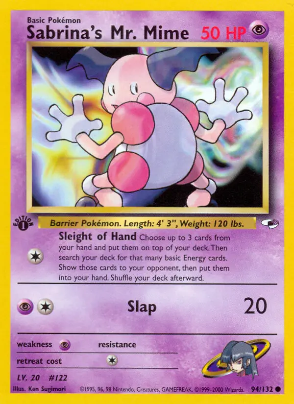 Sabrina's Mr. Mime Common Pokemon card #94 from Gym Heroes
