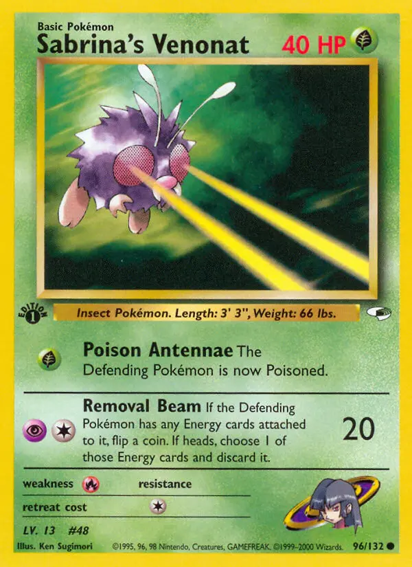 Sabrina's Venonat Common Pokemon card #96 from Gym Heroes