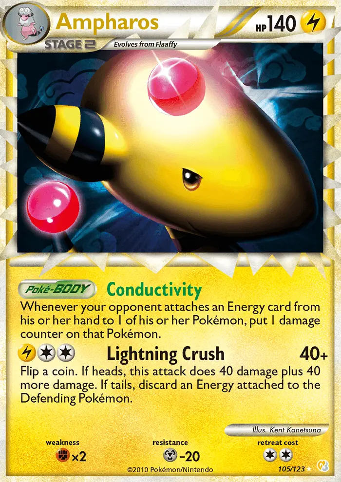 Ampharos Rare PRIME Pokemon card #105 from HeartGold SoulSilver