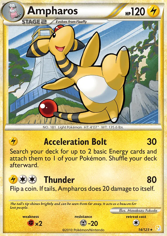 Ampharos Rare Pokemon card #14 from HeartGold SoulSilver