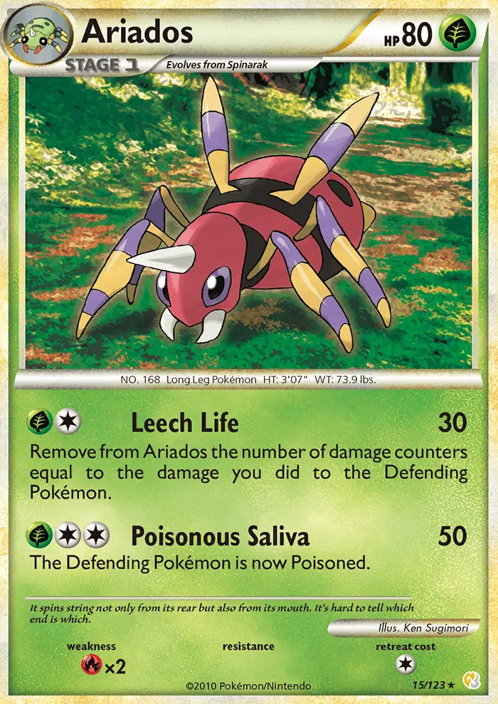 Ariados Rare Pokemon card #15 from HeartGold SoulSilver