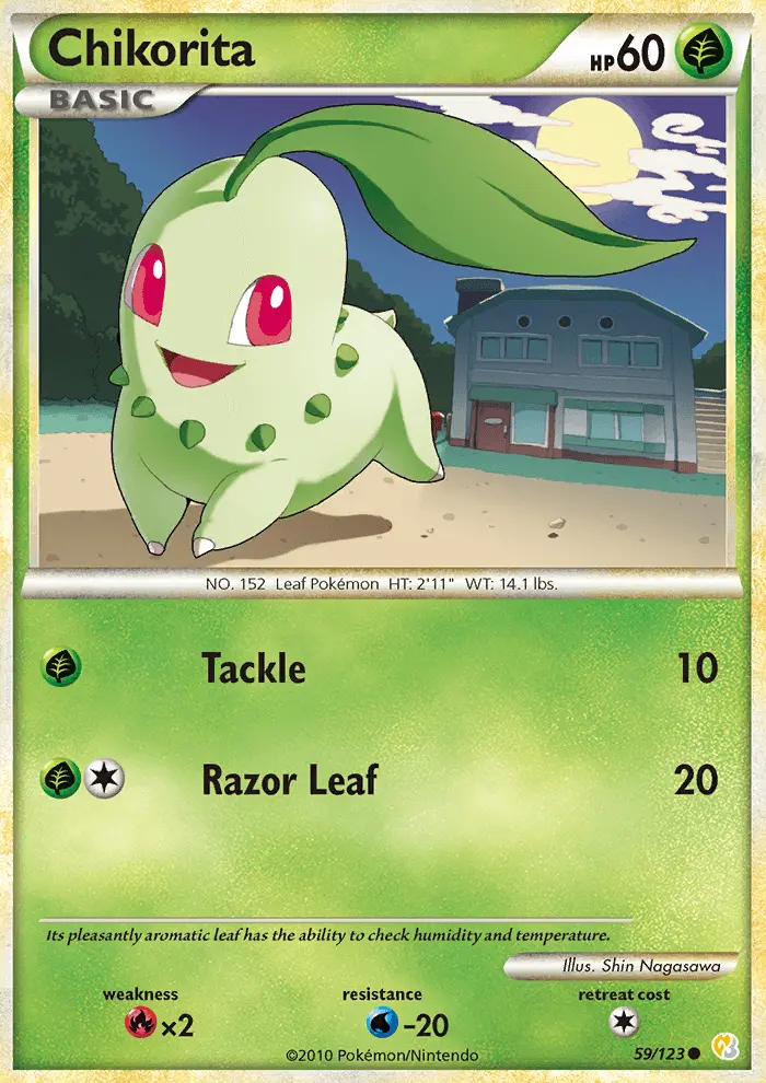 Chikorita Common Pokemon card #59 from HeartGold SoulSilver