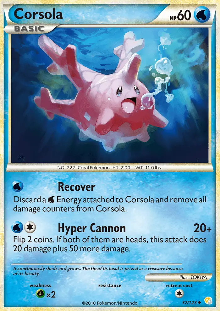 Corsola Uncommon Pokemon card #37 from HeartGold SoulSilver