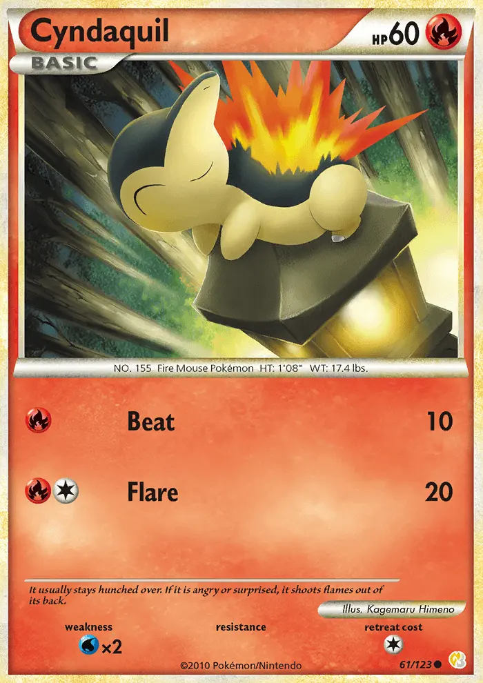Cyndaquil Common Pokemon card #61 from HeartGold SoulSilver