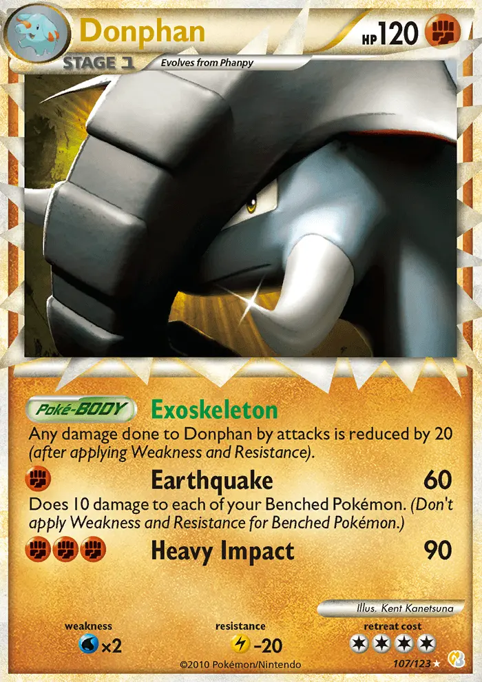 Donphan Rare PRIME Pokemon card #107 from HeartGold SoulSilver