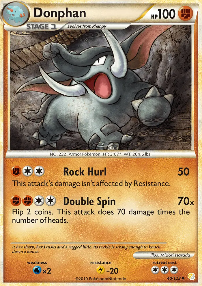 Donphan Uncommon Pokemon card #40 from HeartGold SoulSilver