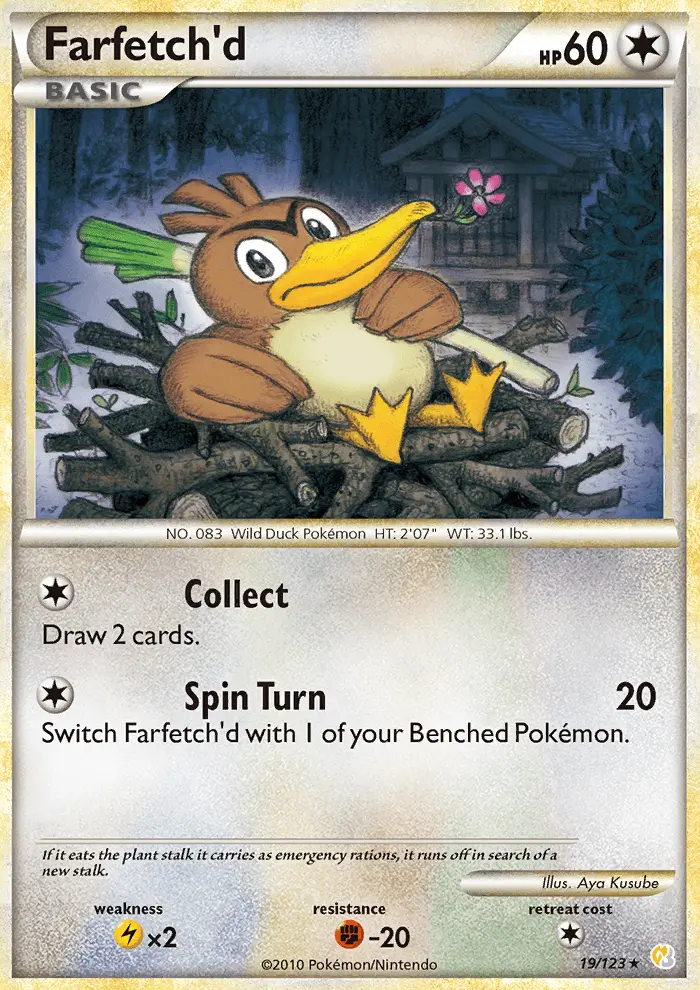 Farfetch’d Rare Pokemon card #19 from HeartGold SoulSilver