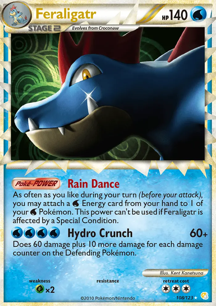 Feraligatr Rare PRIME Pokemon card #108 from HeartGold SoulSilver