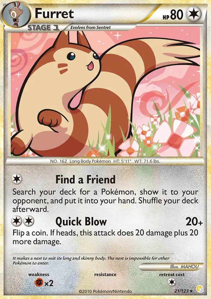 Furret Rare Pokemon card #21 from HeartGold SoulSilver