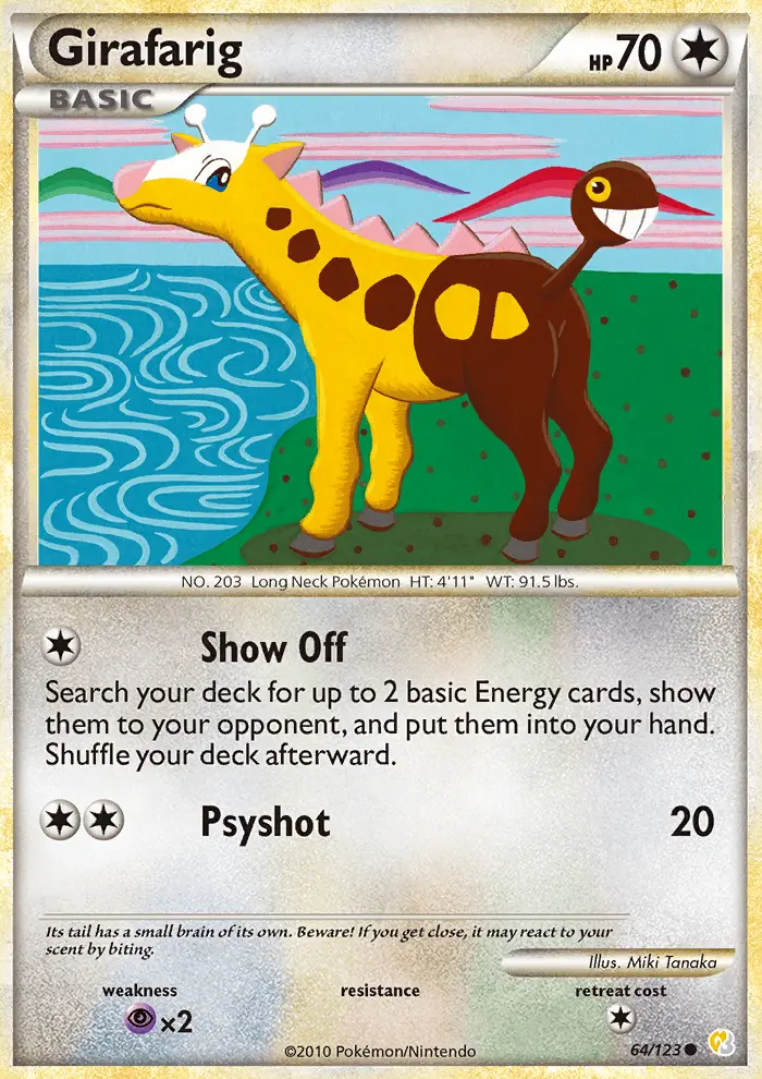 Girafarig Common Pokemon card #64 from HeartGold SoulSilver
