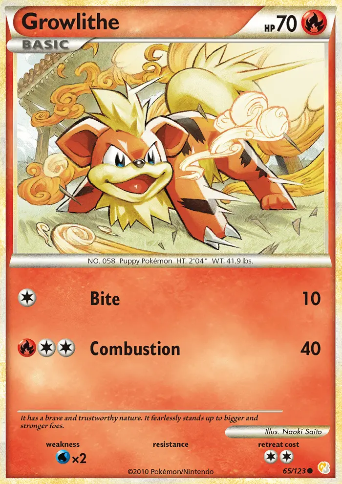 Growlithe Common Pokemon card #65 from HeartGold SoulSilver