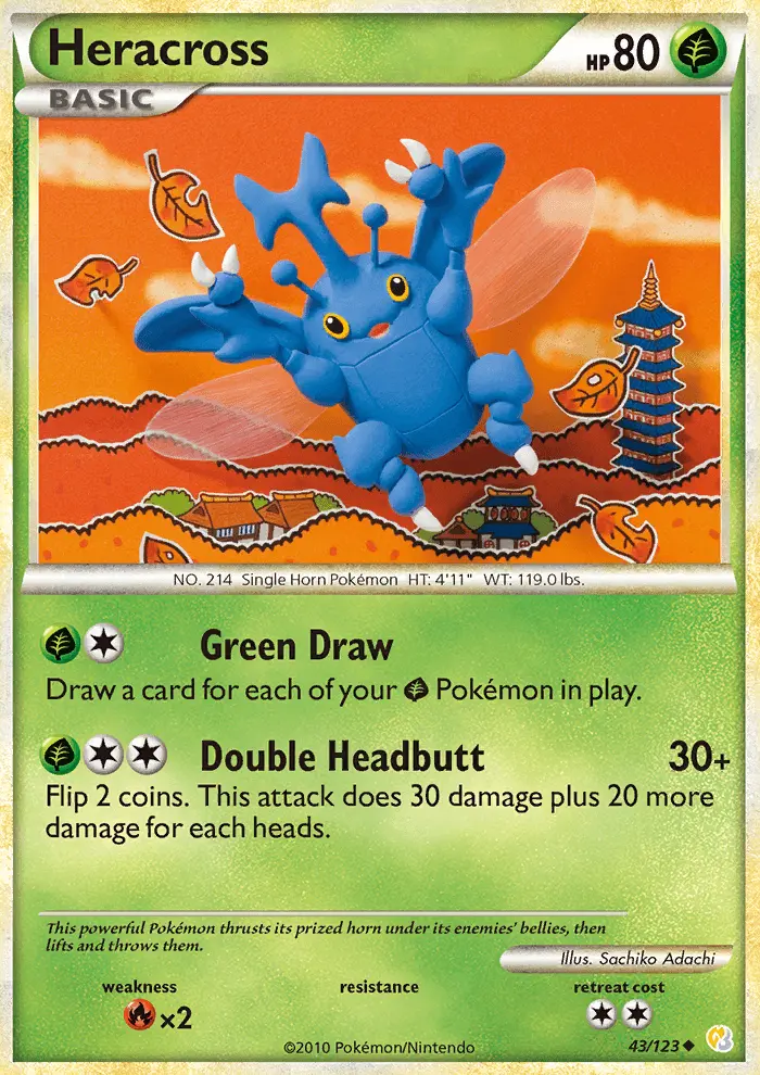 Heracross Uncommon Pokemon card #43 from HeartGold SoulSilver
