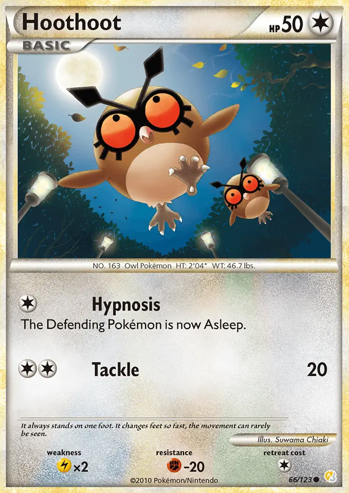 Hoothoot Common Pokemon card #66 from HeartGold SoulSilver