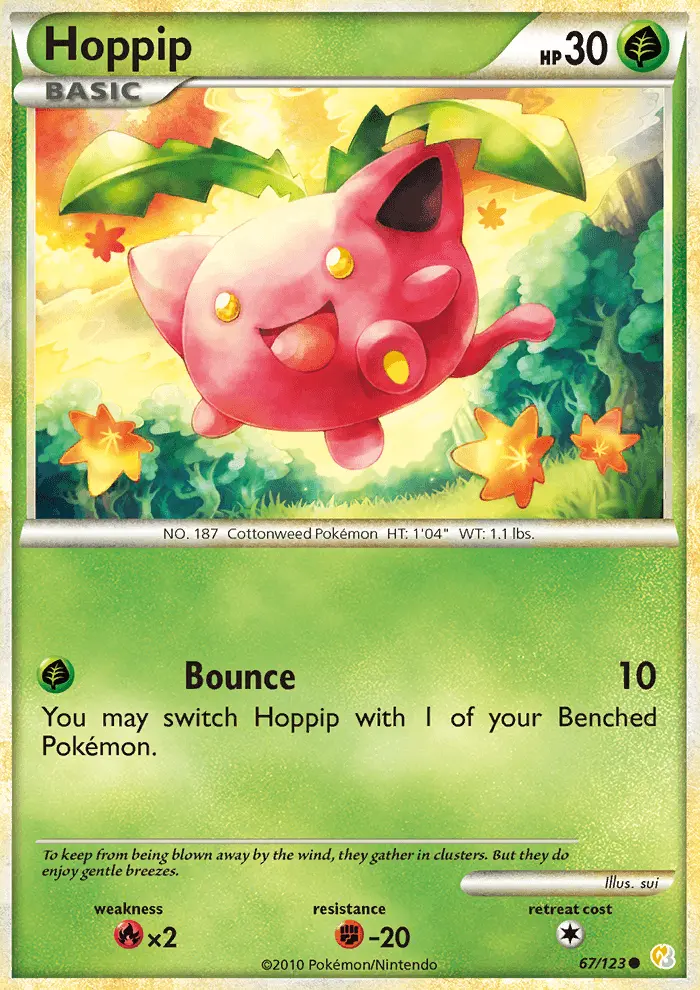 Hoppip Common Pokemon card #67 from HeartGold SoulSilver