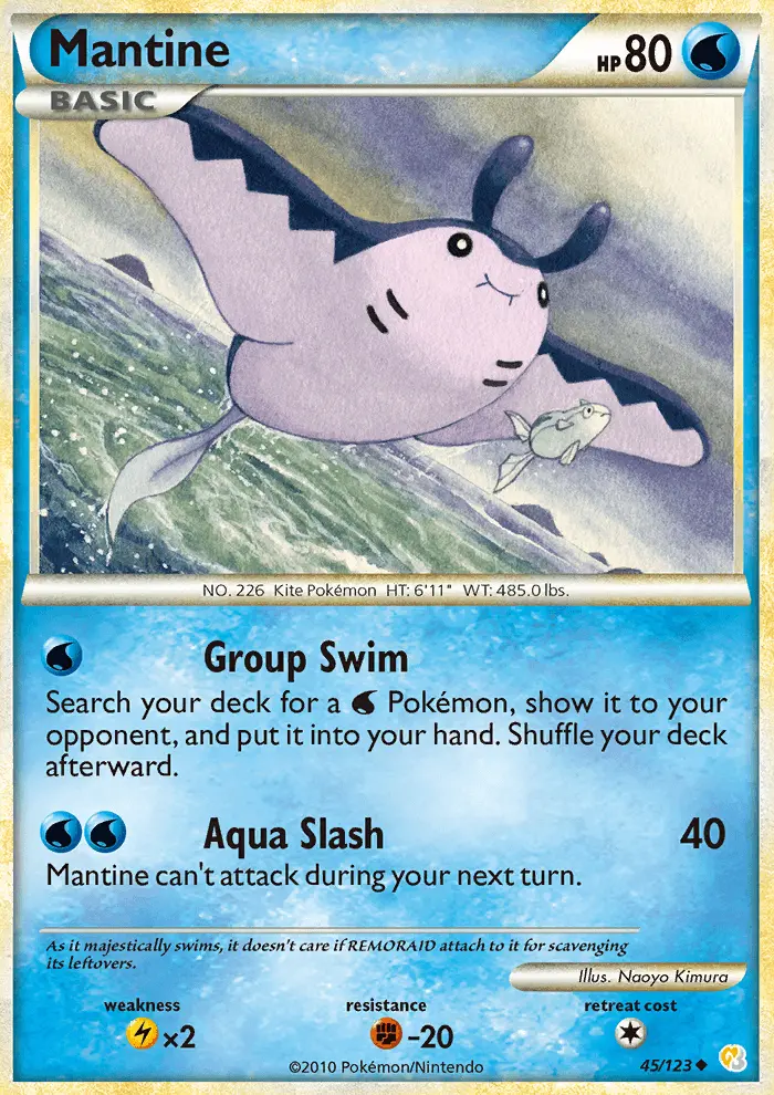 Mantine Uncommon Pokemon card #45 from HeartGold SoulSilver
