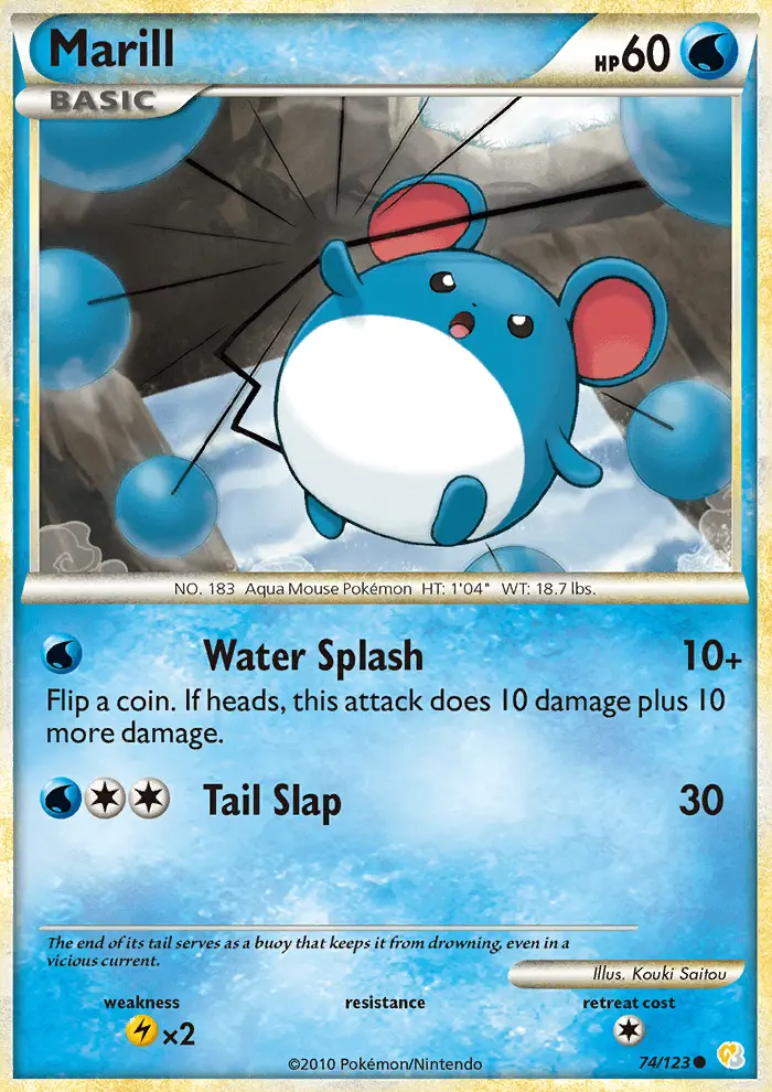 Marill Common Pokemon card #74 from HeartGold SoulSilver