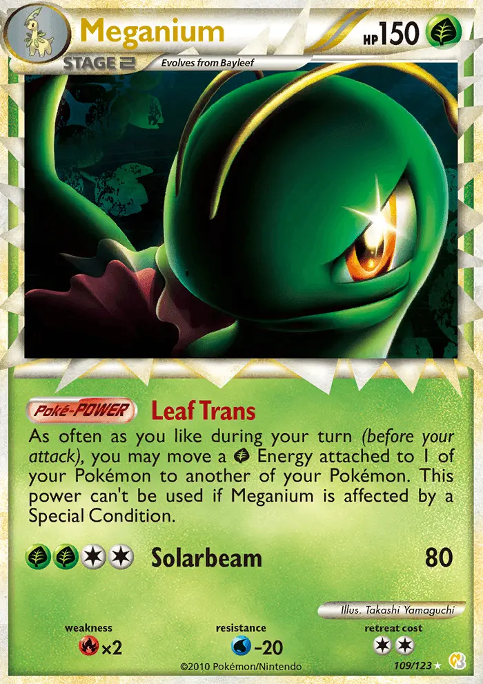 Meganium Rare PRIME Pokemon card #109 from HeartGold SoulSilver