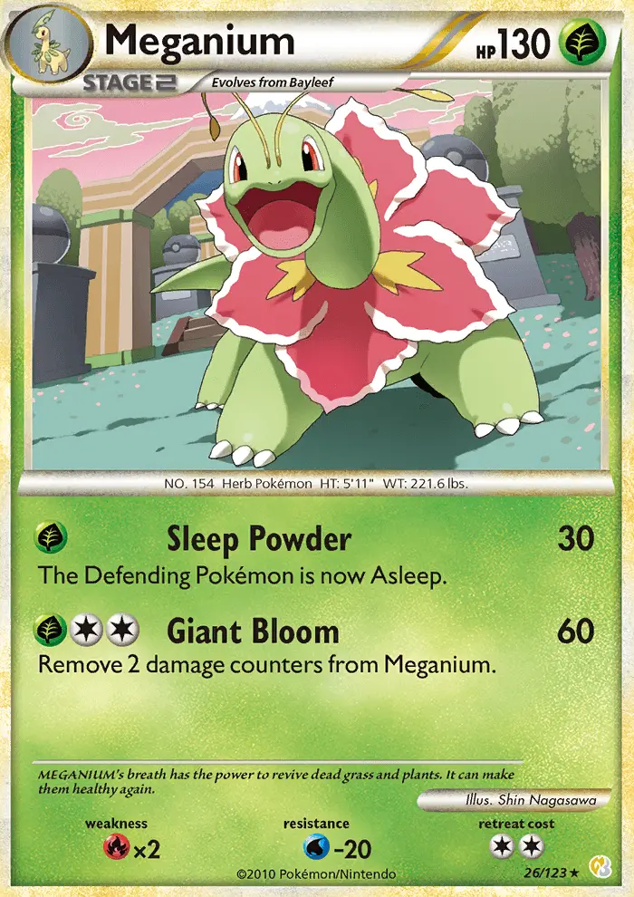 Meganium Rare Pokemon card #26 from HeartGold SoulSilver