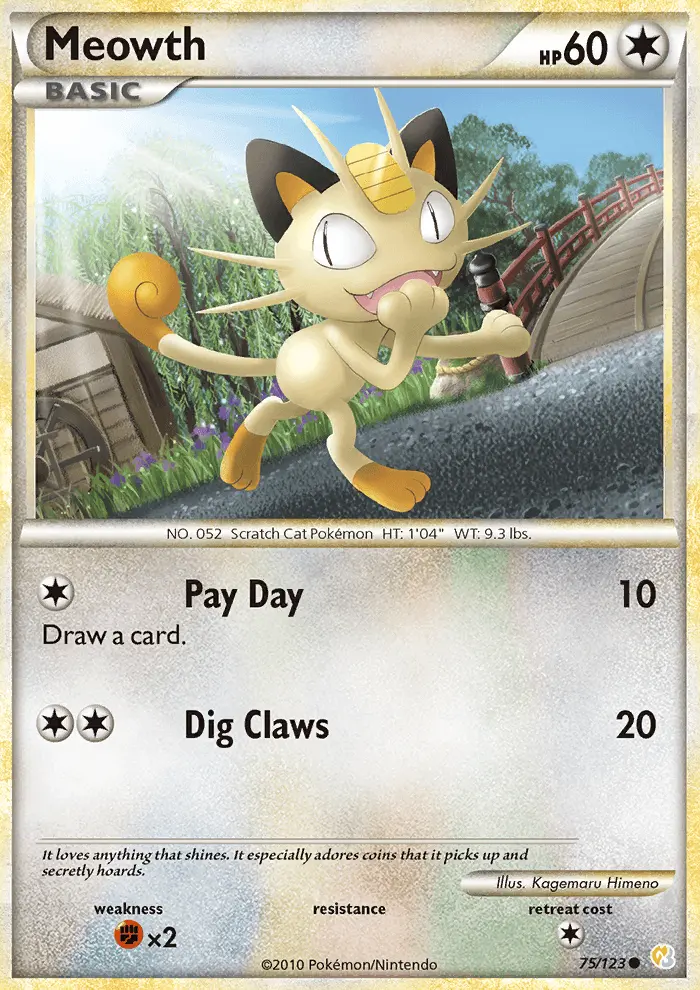 Meowth Common Pokemon card #75 from HeartGold SoulSilver