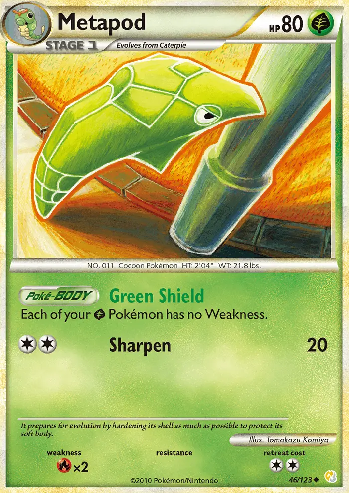 Metapod Uncommon Pokemon card #46 from HeartGold SoulSilver