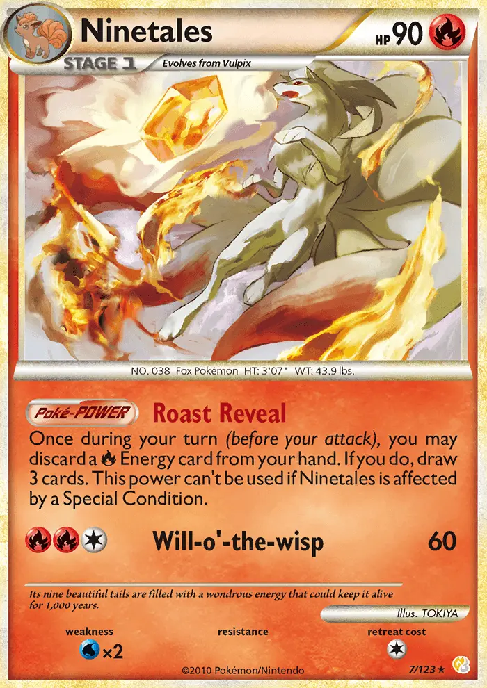 Ninetales Rare Holo Pokemon card #7 from HeartGold SoulSilver