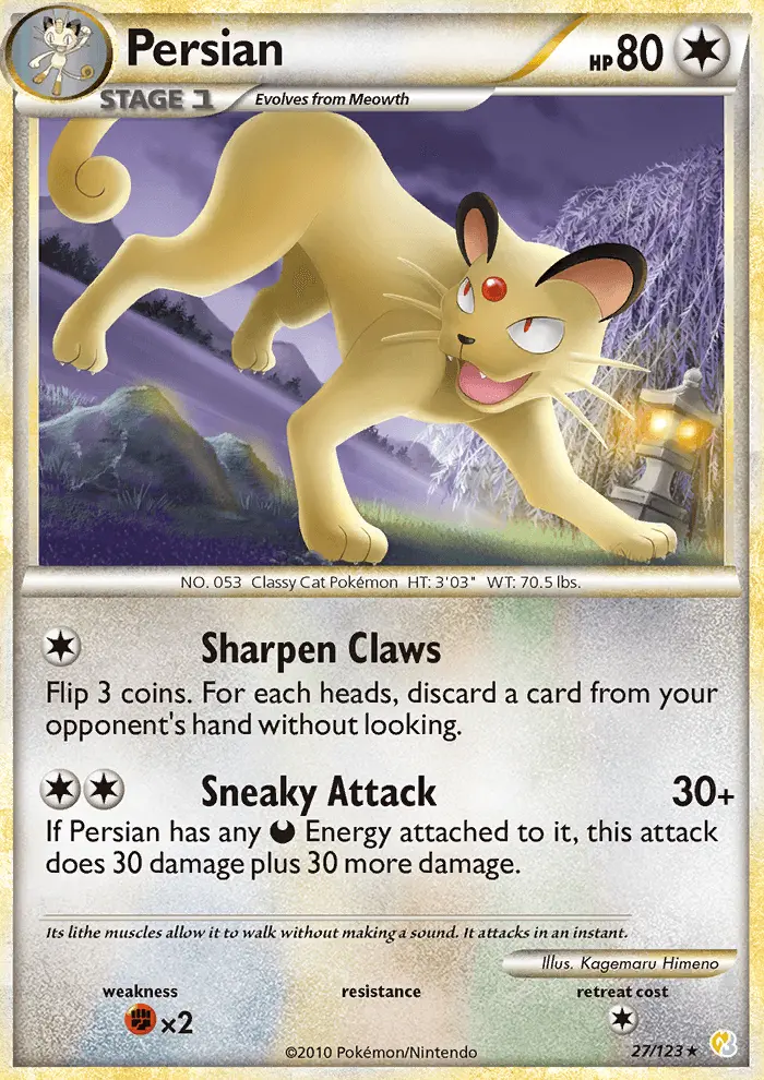 Persian Rare Pokemon card #27 from HeartGold SoulSilver