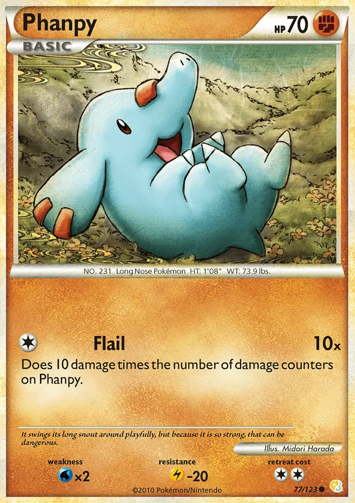 Phanpy Common Pokemon card #77 from HeartGold SoulSilver