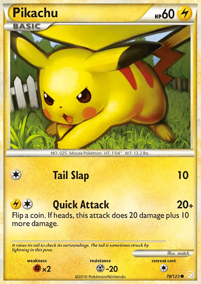 Pikachu Common Pokemon card #78 from HeartGold SoulSilver