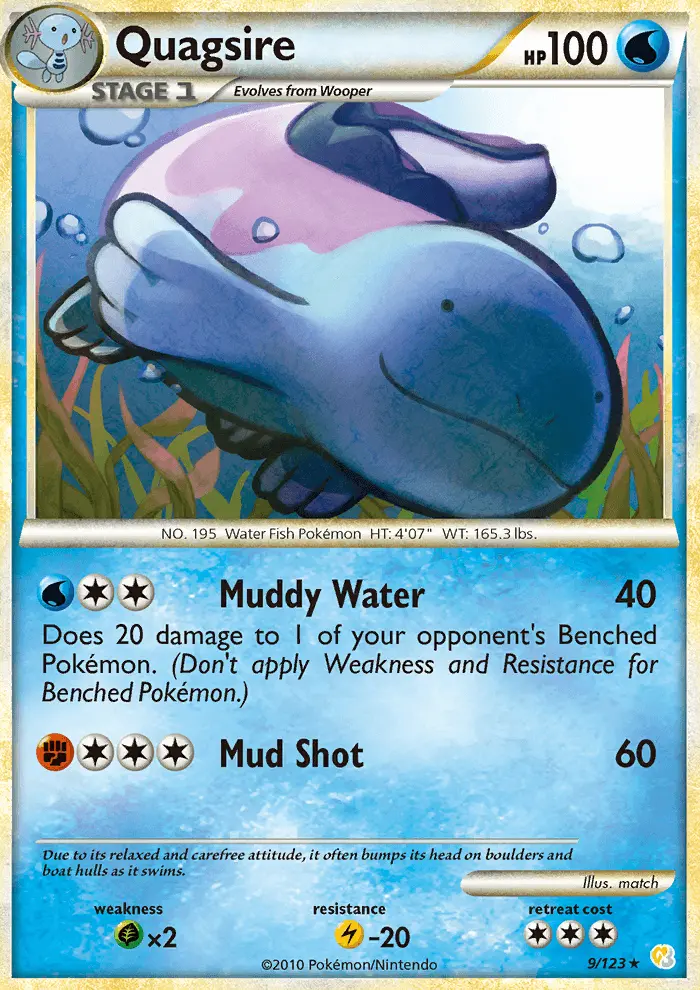 Quagsire Rare Holo Pokemon card #9 from HeartGold SoulSilver