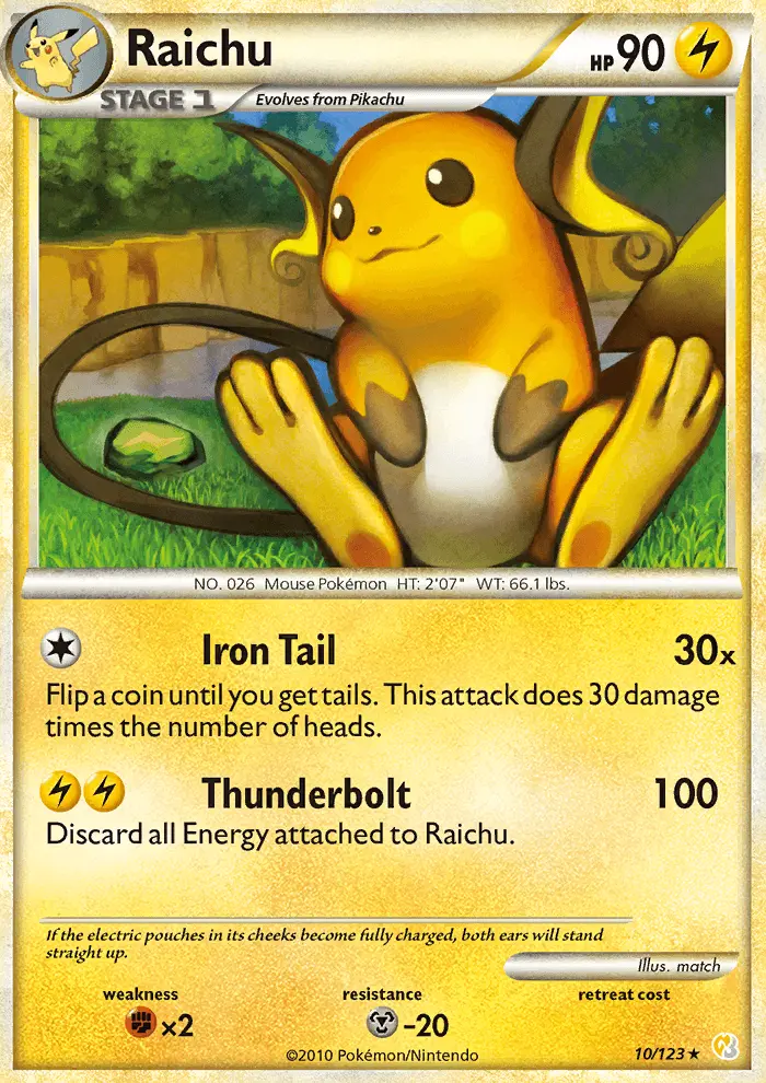 Raichu Rare Holo Pokemon card #10 from HeartGold SoulSilver