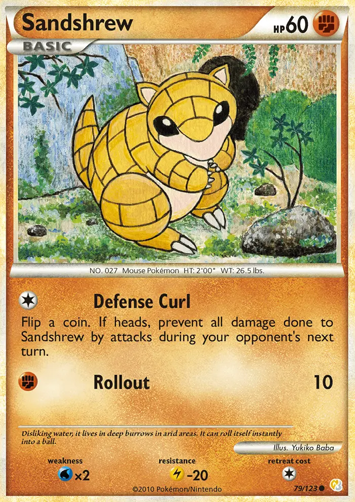 Sandshrew Common Pokemon card #79 from HeartGold SoulSilver