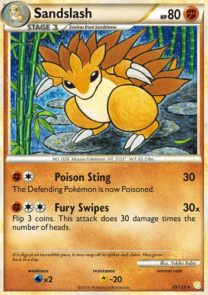 Sandslash Rare Pokemon card #29 from HeartGold SoulSilver