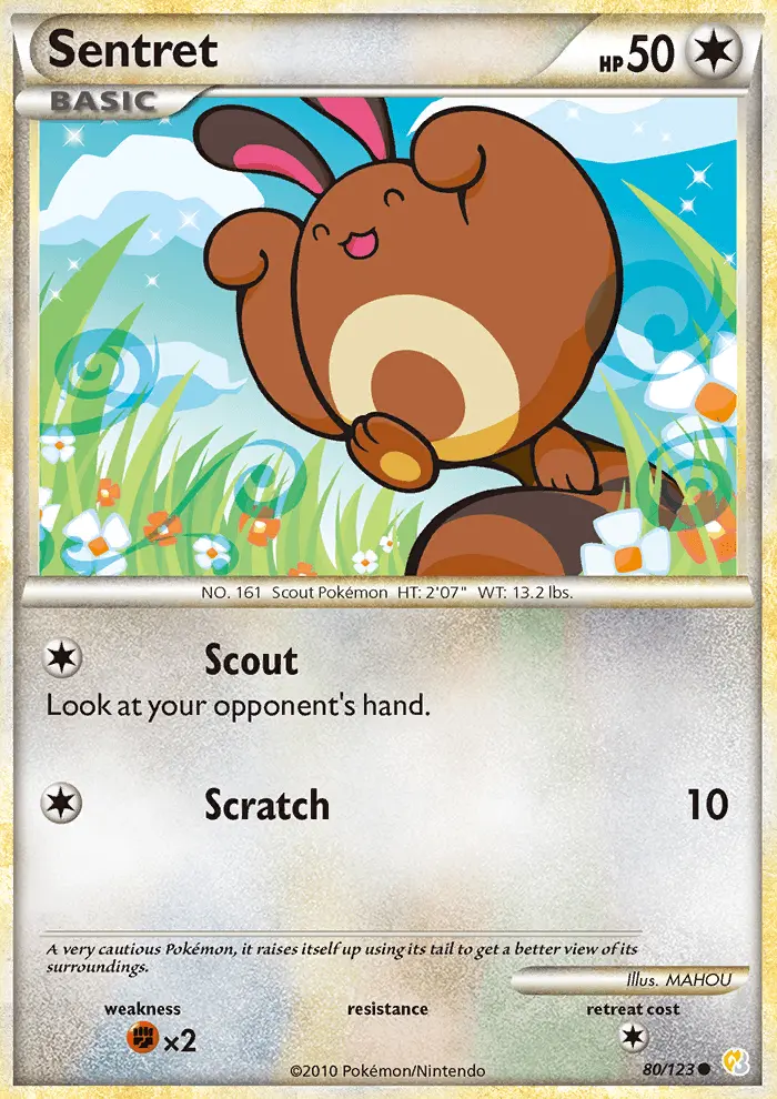 Sentret Common Pokemon card #80 from HeartGold SoulSilver
