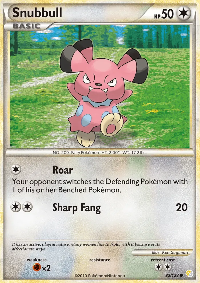 Snubbull Common Pokemon card #82 from HeartGold SoulSilver