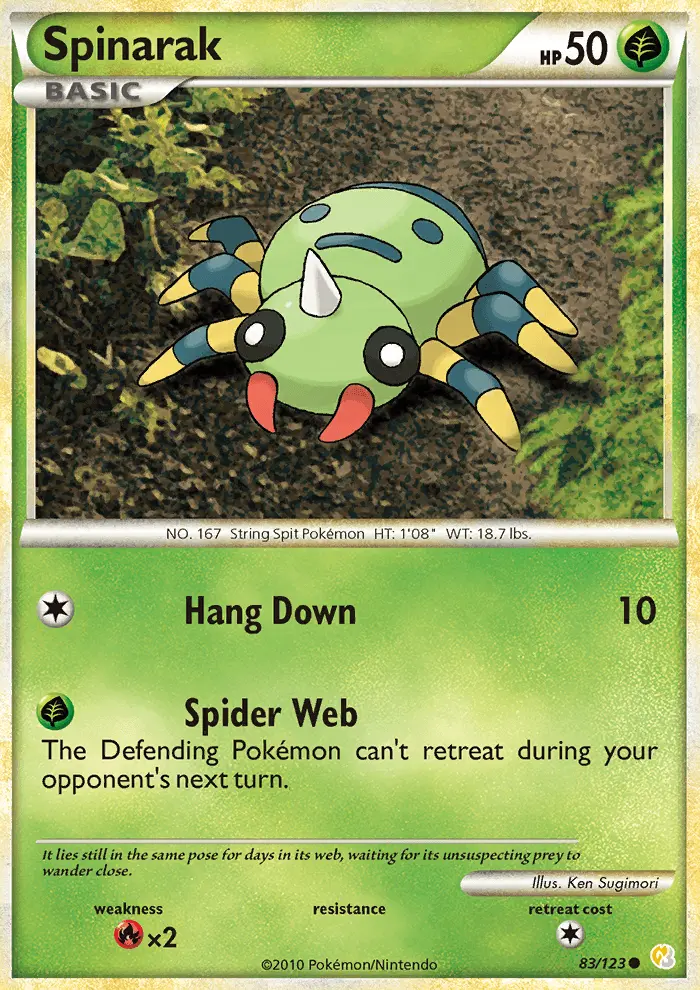 Spinarak Common Pokemon card #83 from HeartGold SoulSilver